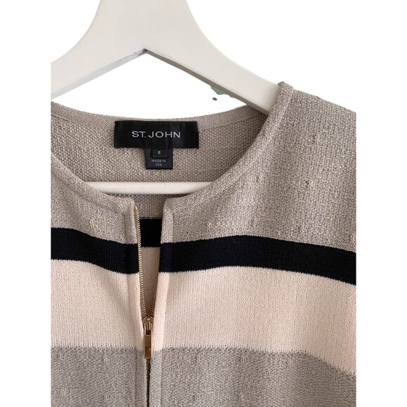 St John Jacket Textured Knit Striped Zip Front Blazer Pink Gray Black - Picture 4 of 6